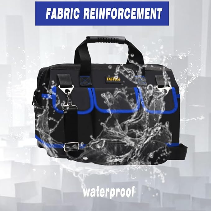 18 Inch Tool Bag, Waterproof Wide Mouth Tool Kit, Heavy Duty Tool Bag Organizer With Shoulder Straps, Tool Storage Package For Men/Women (Blue18IN)
