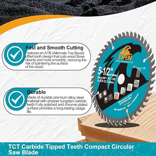5-1/2 Inch Miter/Table Saw Blades 4pcs, 48 Teeth ATB TCT Fine Finish Wood Cutting Circular Saw Blade with 5/8 Inch Arbor