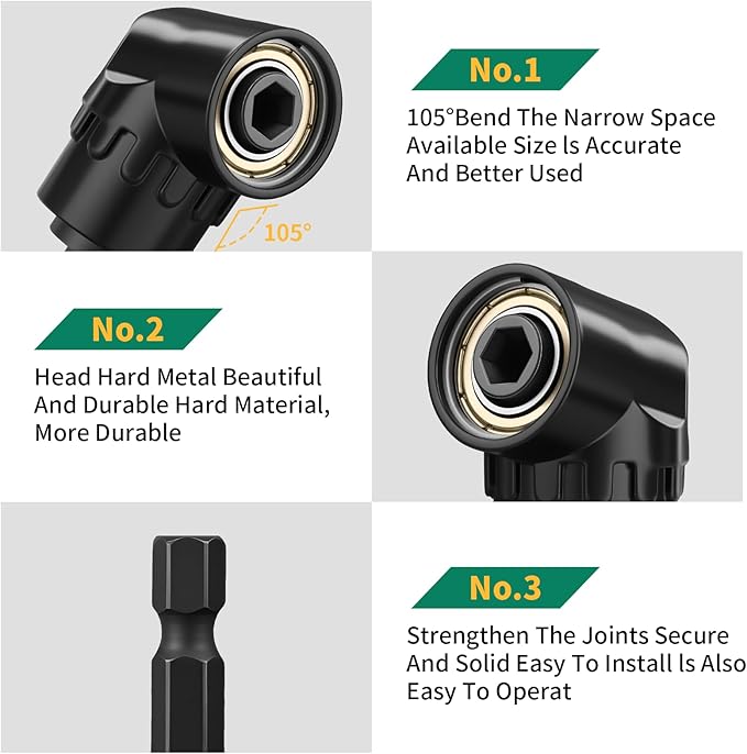 19 Pcs Flexible Drill Bit Extension Kit, Includes 2 Pcs 105° Right Angle Drill Attachment, 3 Pcs Rotatable Socket Adapter, 10+2 Pcs Screwdriver Bits & Bendable Extension for Tight Spaces