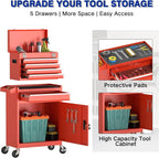 5 Drawer Tools Chest, Tool Cabinet with Universal Lockable Wheels，Tool Box with Detachable Top Box for Workshop(Red)