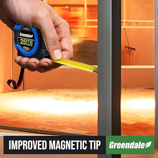 Greendale - 6 Pack - 25 ft Tape Measures - Easy to Read Fractions to 1/8th inch - Magnetic Tip - Thumb and Quick Lock - Autowind - Belt Clip - Blue