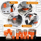 BGTEC Diamond Hole Saw Kit Marsonry Drill Bits,5/8-11 Thread 12pcs 6/6/8/20/25/35/50/75/100mm Drill Bits+20mm Milling Finger Bit+2" chamfering Bit+SDS for Granite Marble Porcelain Tile Ceramic