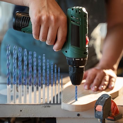 13 PCS Blue Coating Cobalt Drill Bit Set M35 HSS Twist Drill Bits 1/16"-1/4" for Hardened Metal, Stainless Steel, Cast Iron, Plastic and Wood