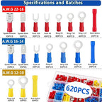 Tnisesm 620Pcs Insulated Wire Crimp Connectors Assortment Kit, Fork Ring Spade Butt Quick Disconnect Terminals Lugs Set, Male/Female Wire Cable Connectors