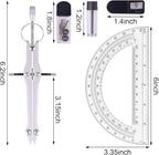 Compass and Protractor Set, Professional Drawing Compass Tool, Metal Compass with Extra Refills, Compass for Geometry and 6 Inch Math Protractors 180 Degree (Silver)