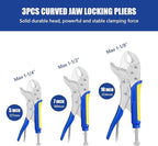 6-Piece Locking Pliers, Heavy Duty Vice Grips Set, 5", 7" & 10" Curved Jaw & 6-1/2" & 9-1/2" Long Nose, 6" C-Clamp, for Welding and Metal Bending.
