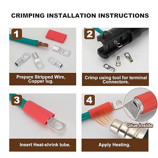 Thick Copper Electric Wire Lugs,20Pcs Tinned Copper Gauge 12-10Awg-1/4(M6) Ring Heavy Duty Battery Cable Lugs Ends Ring Terminals Connectors with 20Pcs 3:1 Heat Shrink Tubing Assortment Kit