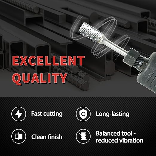 S&F STEAD & FAST Carbide Burr with ¼” Shank ½” Cutter Dia 1” Length, Professional Grade Tungsten File, Die Grinder Bit for Electric or Air Die Grinder, Cylinder End Cut, Grinding Burr bit for Metals