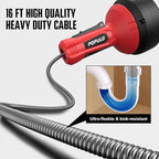POPULO Drain Auger, Auto Feed Plumbing Snake Clog Remover for Unclog Sink Drain 3/4"-2" Pipe, 16 Ft Snake Hair Drain Clog Remover Cleaner Tools Manually or Powered for Shower, Bathtub, Kitchen, Sink
