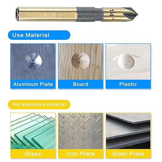 Countersink Drill Bit Set, 5 Pieces High Speed Steel 82 Degree 5 Flute 6mm Round Shank Mill Cutter Bit Countersink in Sizes 3/8" Set with Carrying Case.