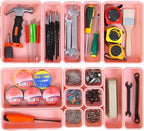 15 PCS Interlocking Desk Drawer Organizer Separator for Office,Bathroom,Kitchen,Makeup（Pink）
