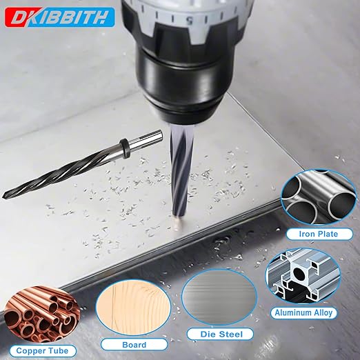 DKIBBITH 1-1/2" Bridge Construction Reamer Drill Bit, M2 HSS Taper Chucking Reamer for Steel Alloy Metal Wood Plastic, 1/2" Non-Slip Shank, 5-Spiral Flutes Car Reamer, to Align or Enlarge Holes, 38mm