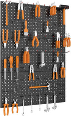 WALMANN 96PCS Metal Pegboard with Pegboard Hooks for Wall, Garage Tools Storage Pegboar for Garage, Workbench, Peg Boards, Tool Organizer Board with Hooks(Black)