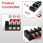 APIELE 25A Screw Terminal Block 4/5/6 Position Dual Row Covered 600V Pre-Insulated Terminal Barrier Strips (6PCS 25A 4P/5P/6P+6PCS Wiring Strips)