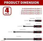 WISEUP 4-Piece Pry Bar Set，8",12",18",24" Heavy Duty Crowbar with Thicker Strike Caps for Prying，Demolition，Automotive Mechanic Hand Tools