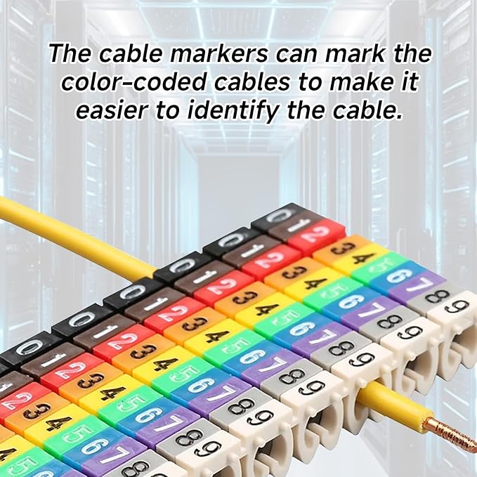 Wire Number Labels, 0.2 x 0.2in Colorful Wire Number Tube Cable Marker, Digital Number Clip on Wire Marker, Plastic Wire Numbering Marker for Wires Management, 100Pcs