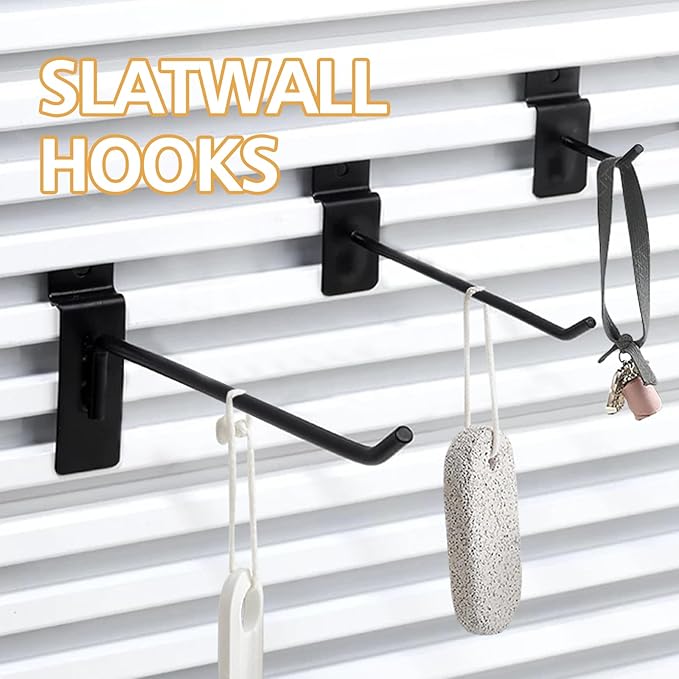 Slatwall Hooks Assortment Kit, 30 Pcs 4" Black Metal Display Hooks for Slat Wall Panels, Garage Storage, Pegboard, Gridwall, Retail Store Organization Accessories