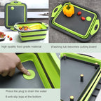 Camping Collapsible Cutting Board Dish Basin BBQ Prep Tub Camp Sink Dish Washing Station Multifunctional Storage Basket(Grey green)