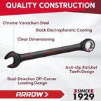 ARROW 24PCS Ratcheting Wrench Set Metric and Standard, Anti-Slip 6-18mm & 1/4"-3/4" Combination Ratchet Wrench Set with 2 Magnetic Tool Holders, CRV Material, 72-Teeth, Easy to Carry & Store