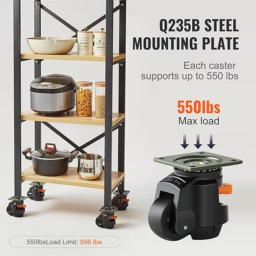 VEVOR Leveling Casters Set of 4, 2.5" Heavy Duty with Upgraded Ratchet Handle Design kit Capacity 4400 lbs, 360 Degree Swivel Caster Wheels, Adjustable Casters with Feet for Furniture, Equipment