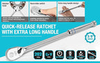 DURATECH Extra Long Handle 3/8-Inch Drive Ratchet, 90-Tooth Ratchet Wrench with 12" Handle and Dust Proof Teardrop Enclosed Head, Reversible, CR-V Steel Made, CR-MO Head, Full Polished, Gifts for Men