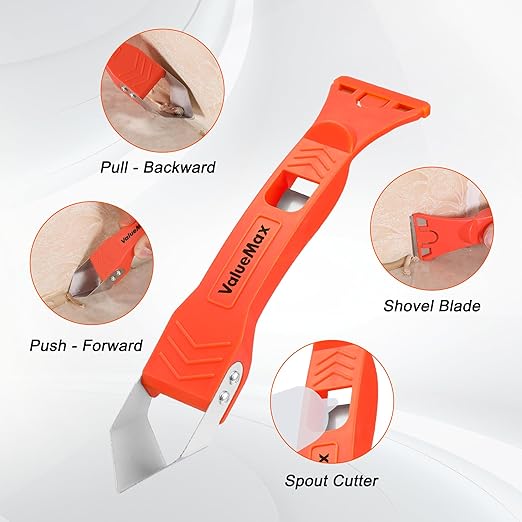 ValueMax Caulk Gun and Caulk Scraper Kit, 10 OZ Silicone Caulking Gun and Remover Tool, 3 in 1 Sealant Finishing Grout Scraper for Bathroom Kitchen Sink Joint, All in One Caulking Tools