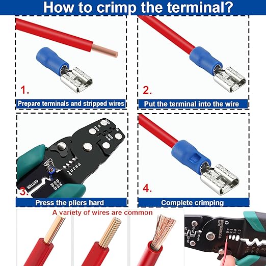 Tnisesm 300PCS Insulated Wire Crimp Connectors Assortment Kit with Ring, Spade, Butt, Quick Disconnect, Crimp Automotive Cable Terminals TN-T01