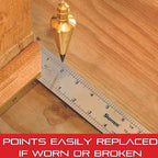 Solid Brass Plumb Bob, Brass Construction, Stainless Steel Point, Professional Centering Tool, Replaceable Tip (8oz)
