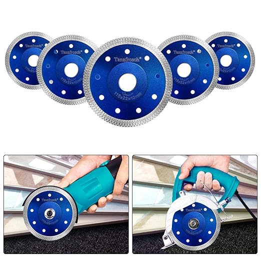 4.5 inch Diamond Saw Blade 4.5" Cutting Disc Wheel for Cutting Porcelain Tiles Granite Marble Ceramics Works with Tile Saw and Angle Grinder (5 Pack, Blue)