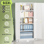 SUNCROWN 72" Metal Storage Cabinet - Heavy-Duty Metal Garage Cabinet with 4 Adjustable Shelves & 2 Doors for Tools, Office, Home, Workshop,White