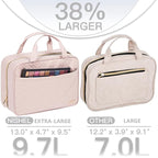NISHEL Travel Toiletry Bag for women, Portable Hanging Organizer for Family-Sized Shampoo, Conditioner, Brushes Set, Makeup Accessories, Extra Large Size, Pink