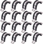 Glarks 16Pcs 28MM 2 Hole U-Tube Strap Clamp Set 304 Stainless Steel Rubber Cushion Rigid Pipe Strap U Bracket Tube Strap Assortment Kit For Pipe Tube Fixing (28mm)