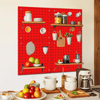 4 Pack Steel Peg Board,Universal 1/8 and 1/4 Pegboard Accessories,Ideal for Garage Tool Storage, Office Organization, Craft Room, Kitchen etc. (Red, 4-12X12)