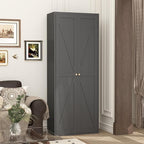 GREATMEET 71" Tall Storage Cabinet, Farmhouse Food Pantry Cabinet, Black Metal Kitchen Cupboard with Doors for Garage, Dining Room, Living Room and Laundry