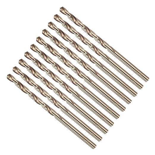 Drill Bit, #28 Cutting Diameter, 4341 HSS Gold Finish 135° Cutting Angle Number Jobber Bits - (Applications: for Drilling Soft Metal Plastic Wood), 10-Pieces