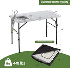 AHB 50" Folding Outdoor Fish Cleaning Table with Sink, Camping Kitchen Station Collapsible Faucet & Stainless Sprayer with 4pcs Fish Cleaning Kit for Camping, Picnic, Beach & Patio