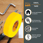 GTSE Yellow Electrical Tape, 1 Roll – Waterproof, Industrial Grade Vinyl, 3/4 in x 66ft– Strong Self-Adhesive PVC Electric Tape for Wire Insulation, 7 Mil, 600V – UL/CSA Listed