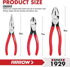 ARROW 3PCS Pliers Set, 8" Needle Nose Pliers, 7" Diagonal Plier, 8" Linesman with Non-slip Handle, Premium Carbon Steel, High Leverage Design