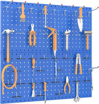 TORACK Metal Pegboard Wall Organizer 24" x 24" or 12" x 48", 70 PCS Tools Storage Pegboard for Garage Tool Organizer Pegboard with Peg Board Hooks for Workbench(Blue)