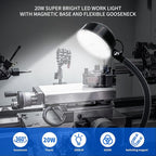 Magnetic Work Light, LED Machine Light, Gooseneck Work Lamp with Flexible and Magnetic Base, Shop Tool Lamp for Lathe,Work Bench,Sewing Machine,Bandsaw, Industrial Lighting, 2000Lumen,Black