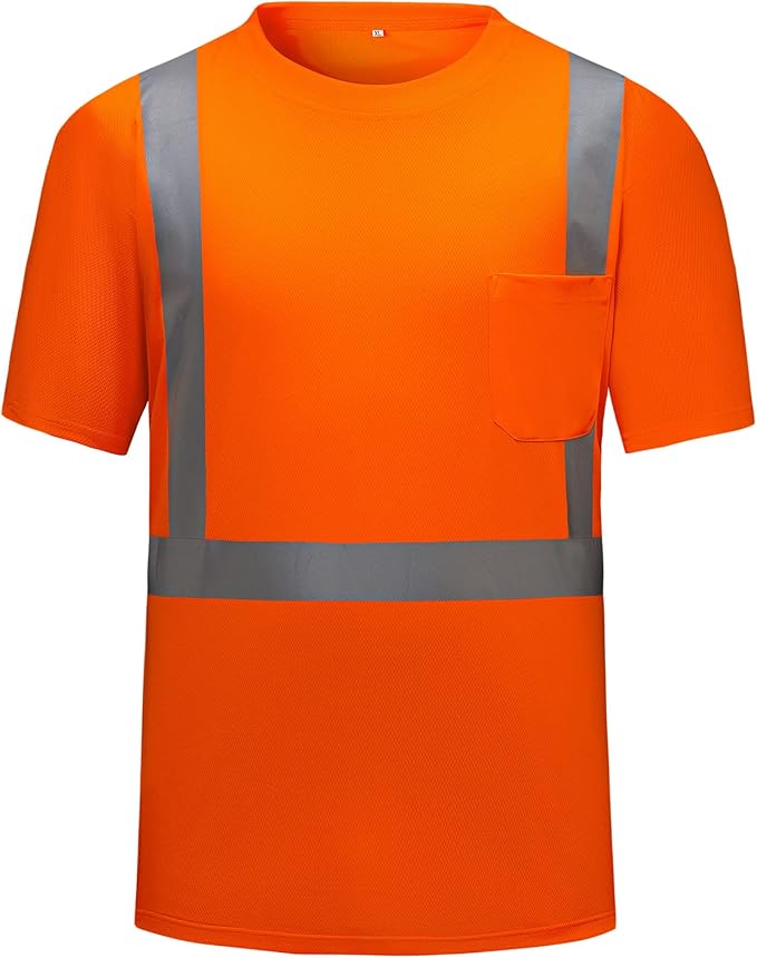 High Visibility Shirts Quick Dry Safety T Shirts with Reflective Strips and Pocket Short Sleeve Mesh Hi Vis Construction Work Class 2 Shirt for Men/Women Orange,2XL