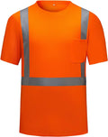 High Visibility Shirts Quick Dry Safety T Shirts with Reflective Strips and Pocket Short Sleeve Mesh Hi Vis Construction Work Class 2 Shirt for Men/Women Orange,Small