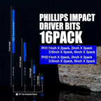 Phillips Impact Driver Bits, #2&1 Phillips Head Magnetic Screwdriver Bits Set, 1”-6“ S2 Steel Impact Bits, 1/4" Hex Shank Screwdriver Drill Bit, CNC Machined ph2 Impact Drill Bits, 16 Pack