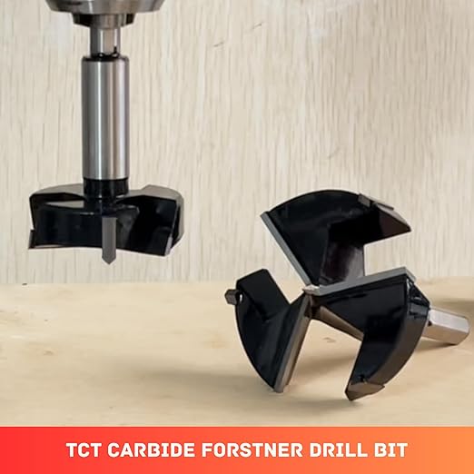 Forstner Drill Bit 1-1/4 Inch, Triple-Flute Carbide Tipped Forstner Bit for Hard Wood, Soft Wood, Veneered Plywood, Plastic, Drilling Hole Saw Woodworking Hinge Cutter Tool