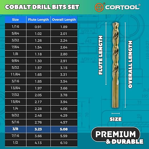 7/32 inch Cobalt Drill Bits (12Pcs), M35 HSS Metal Jobber Length Twist Drill Bit Set for Hard Metal, Stainless Steel, Iron, Copper, Aluminium, Brass, Plastic & Wood