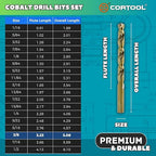 1/16 inch Cobalt Drill Bits (20Pcs), M35 HSS Metal Jobber Length Twist Drill Bit Set for Hard Metal, Stainless Steel, Iron, Copper, Aluminium, Brass, Plastic & Wood