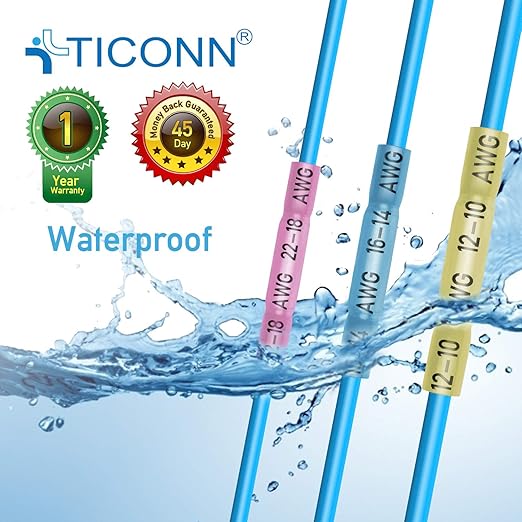 TICONN Red 200PCS Heat Shrink Butt Wire Connector Kit, Insulated Waterproof Electrical Marine Automotive Wire Crimp Terminals Butt Splice (Red200PCS)