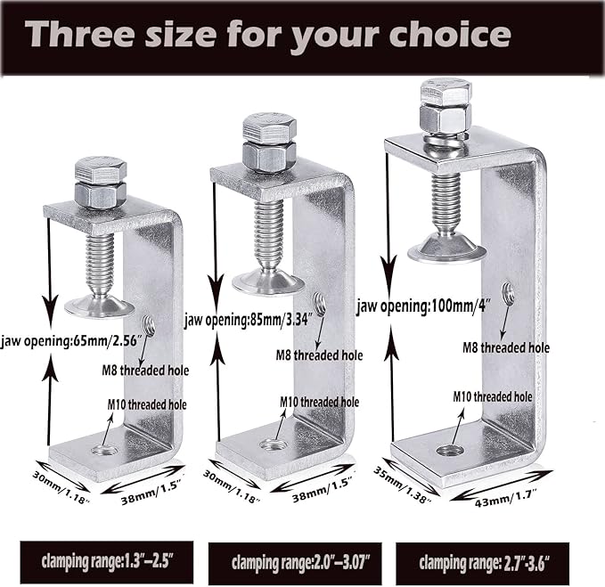 304 Stainless Steel C Clamp Tiger Clamp Woodworking Clamp Heavy Duty C-clamp With Wide Jaw Openings (85MM)，2PCS