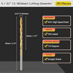 Drill Bit, 5/32" Cutting Diameter, 4341 HSS TiN Coated 135° Cutting Angle Jobber Bits - (Applications: for Drilling Soft Metal Plastic Wood), 20-Pieces