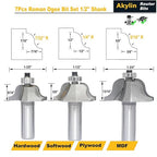 7Pcs Roman Ogee Router Bit Set,1/2" Shank,Decorative Edge Bits Double Radius 3/32", 1/8",5/32",3/16",7/32", 1/4" and,5/16" Edging Cutter for Wood Profiling,Routing,Molding
